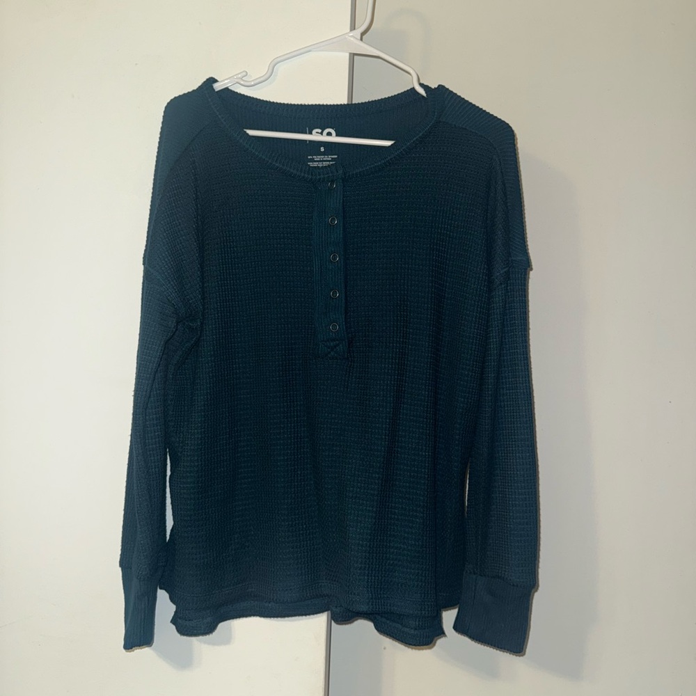 SO Blue Ribbed Long Sleeve Top